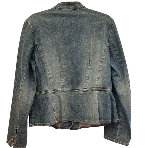 Talbots Stretch Cropped Denim Jacket Blue Military Style Button Front Size 12 - Picture 2 of 4
